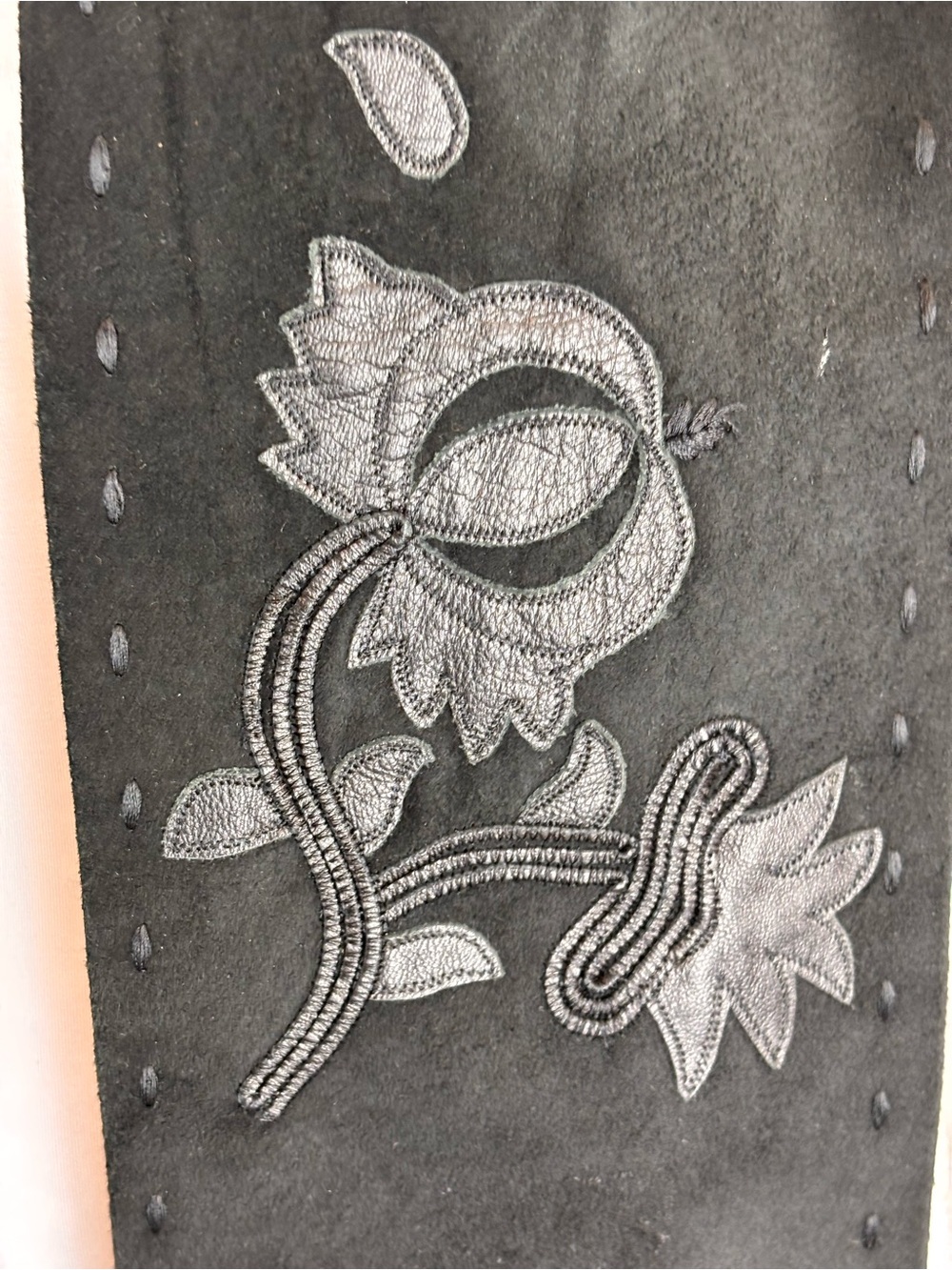 Vintage Natori Leather Fringe Scarf Pashmina Silk Lined Boho Floral Western Y2K - Picture 4 of 7